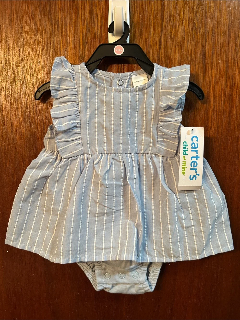 Carter's Light Blue & White Striped Ruffle Dress with Bodysuit
